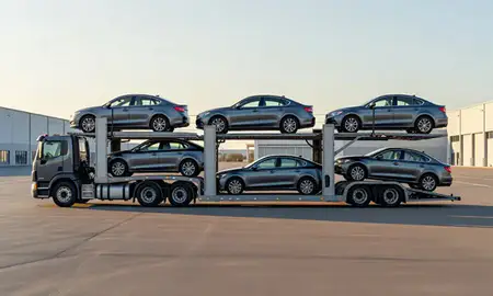 Car transporter parked in an industrial area of Cambridge, Massachusetts, United States