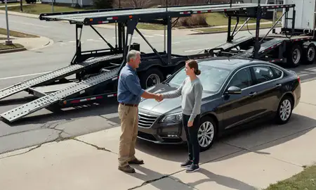 Vehicle owner beside their delivered car in Chicopee, Massachusetts, United States