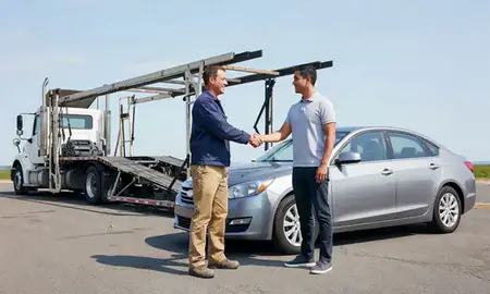 Vehicle owner beside their delivered car in Everett, Massachusetts, United States