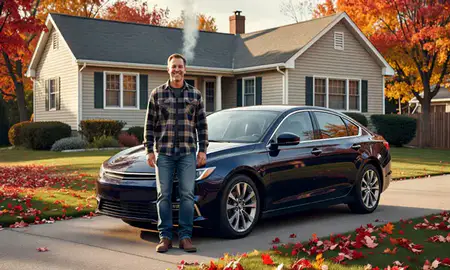 Customer with their delivered car in Fall River, Massachusetts, United States