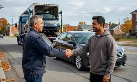 Vehicle owner beside their delivered car in Fall River, Massachusetts, United States