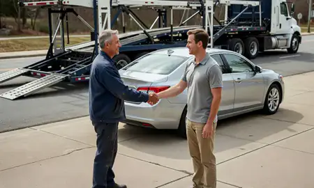 Vehicle owner beside their delivered car in Fitchburg, Massachusetts, United States
