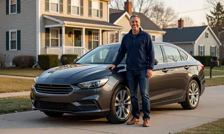 Customer with their delivered car in Framingham, Massachusetts, United States