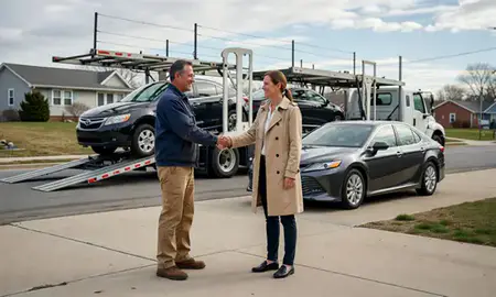 Vehicle owner beside their delivered car in Framingham, Massachusetts, United States