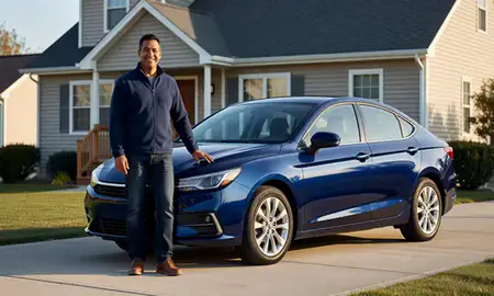 Customer with their delivered car in Lawrence, Massachusetts, United States