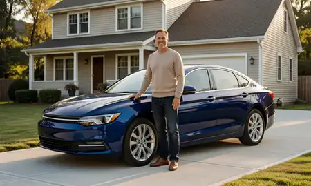 Customer with their delivered car in Leominster, Massachusetts, United States