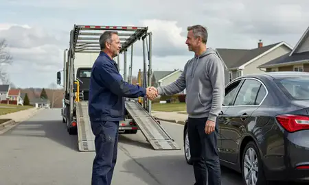 Vehicle owner beside their delivered car in Leominster, Massachusetts, United States
