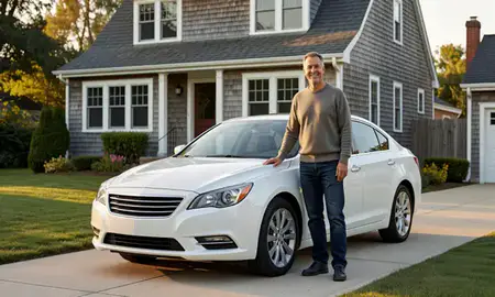 Customer with their delivered car in Lowell, Massachusetts, United States