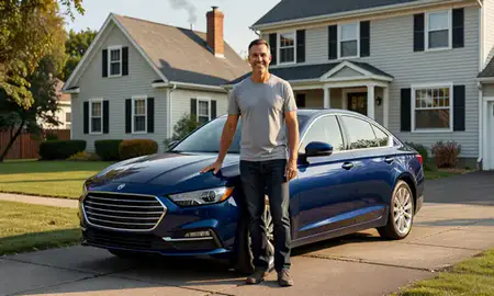 Customer with their delivered car in Lynn, Massachusetts, United States
