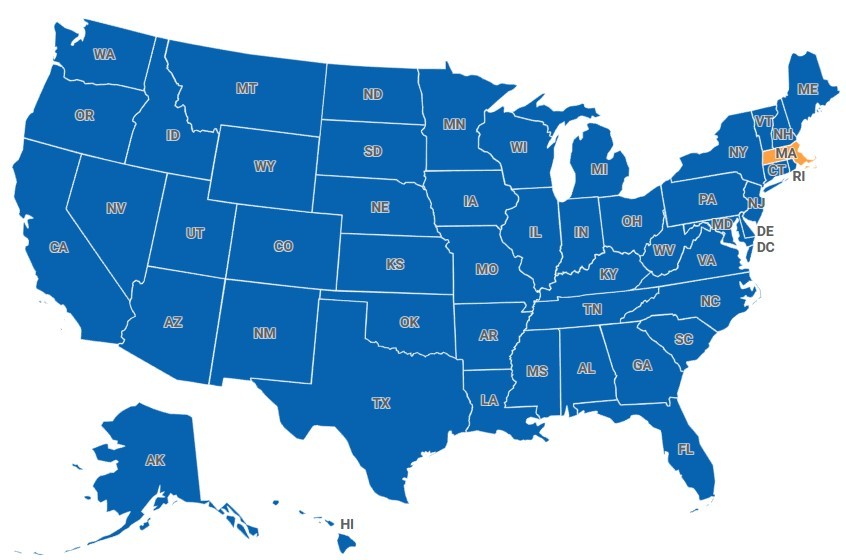 Map of Massachusetts, USA