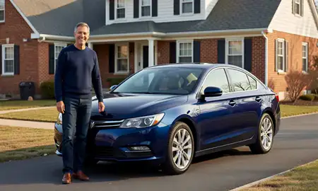 Customer with their delivered car in Medford, Massachusetts, United States