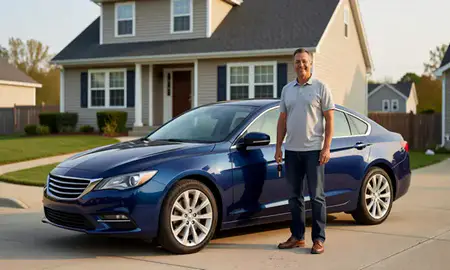 Car delivered to a driveway in Medford, Massachusetts, United States