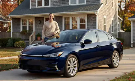 Customer with their delivered car in New Bedford, Massachusetts, United States