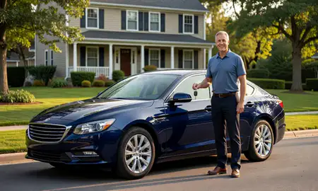 Car delivered to a driveway in Newton, Massachusetts, United States