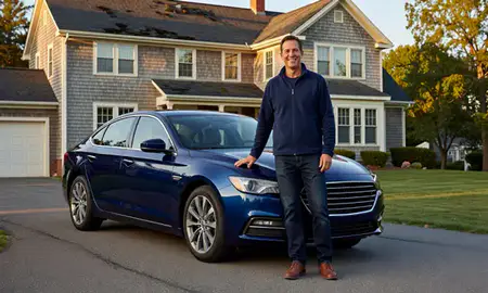 Customer with their delivered car in Quincy, Massachusetts, United States