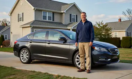 Car delivered to a driveway in Quincy, Massachusetts, United States
