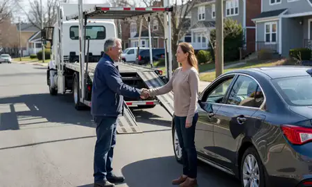 Vehicle owner beside their delivered car in Revere, Massachusetts, United States