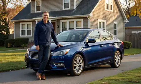 Customer with their delivered car in Somerville, Massachusetts, United States