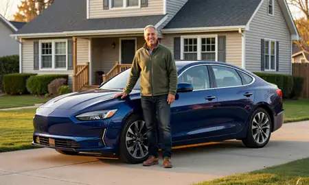 Customer with their delivered car in Springfield, Massachusetts, United States