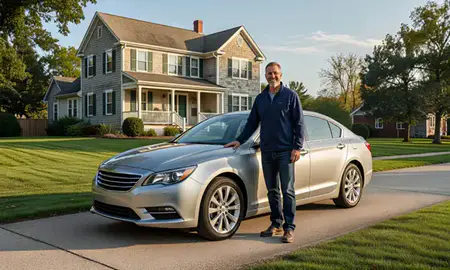 Customer with their delivered car in Taunton, Massachusetts, United States