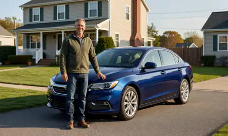 Customer with their delivered car in Waltham, Massachusetts, United States