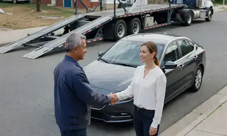 Vehicle owner beside their delivered car in Waltham, Massachusetts, United States