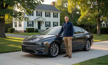 Customer with their delivered car in Worcester, Massachusetts, United States