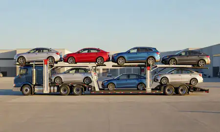 Car transporter parked in an industrial area of Ann Arbor, Michigan, United States