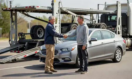 Vehicle owner beside their delivered car in Battle Creek, Michigan, United States