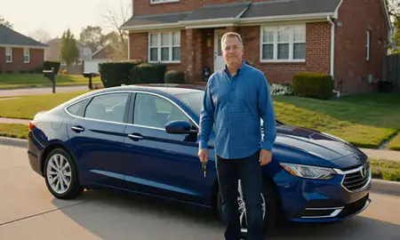 Car delivered to a driveway in Dearborn Heights, Michigan, United States