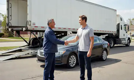 Vehicle owner beside their delivered car in Dearborn Heights, Michigan, United States