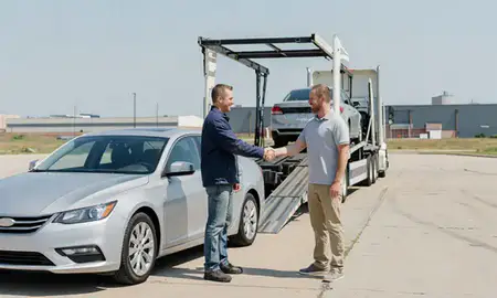 Vehicle owner beside their delivered car in Dearborn, Michigan, United States