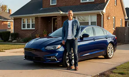 Customer with their delivered car in Detroit, Michigan, United States
