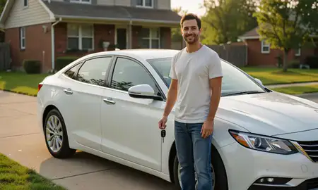 Car delivered to a driveway in Detroit, Michigan, United States