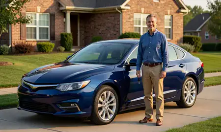 Car delivered to a driveway in Farmington Hills, Michigan, United States