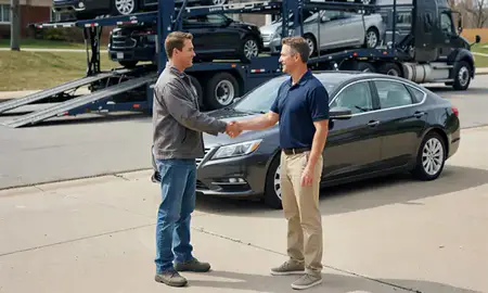 Vehicle owner beside their delivered car in Farmington Hills, Michigan, United States