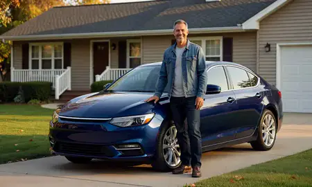 Customer with their delivered car in Flint, Michigan, United States