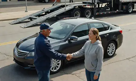 Vehicle owner beside their delivered car in Flint, Michigan, United States