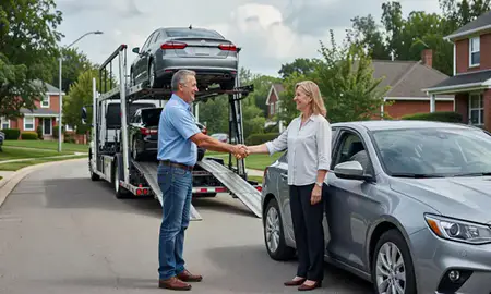 Vehicle owner beside their delivered car in Holland, Michigan, United States