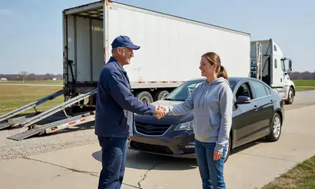 Vehicle owner beside their delivered car in Kalamazoo, Michigan, United States