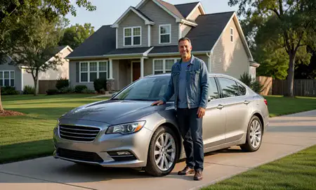 Customer with their delivered car in Lansing, Michigan, United States
