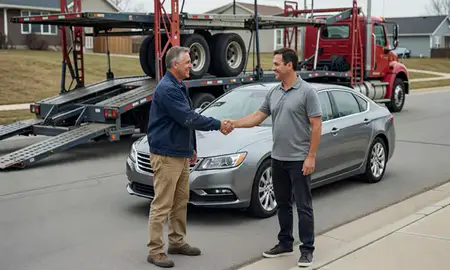 Vehicle owner beside their delivered car in Livonia, Michigan, United States