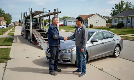 Vehicle owner beside their delivered car in Muskegon, Michigan, United States
