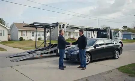Vehicle owner beside their delivered car in Pontiac, Michigan, United States