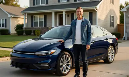 Customer with their delivered car in Port Huron, Michigan, United States
