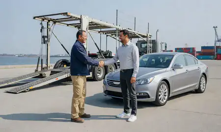 Vehicle owner beside their delivered car in Port Huron, Michigan, United States