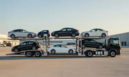 Car transporter parked in an industrial area of Port Huron, Michigan, United States