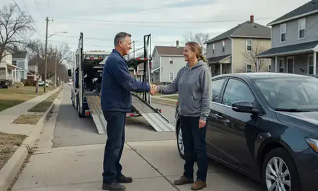 Vehicle owner beside their delivered car in Saginaw, Michigan, United States