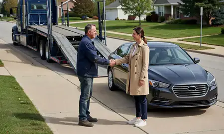 Vehicle owner beside their delivered car in South Lyon, Michigan, United States