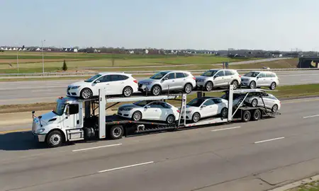 Multi-level car carrier on the highway to St. Clair Shores, Michigan, United States